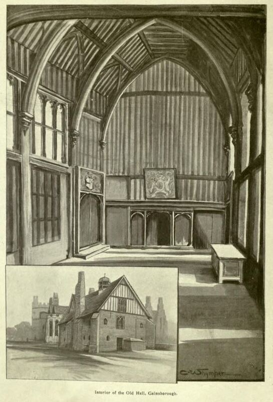 Interior and exterior view of Gainsborough Old Hall by Charles Whymper.