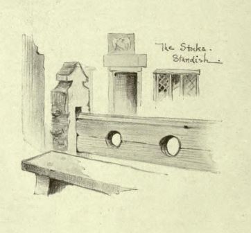Illustration of Standish stocks - Charles Whymper (1920)