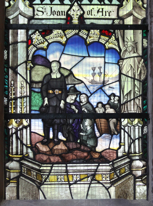 Maldon, Essex UK. The Washington Window. The landing of the Pilgrim Fathers.