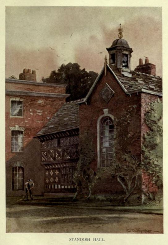 Watercolour illustration of Standish Hall - Charles Whymper (1920)