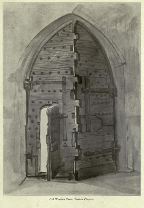 Old wooden door - St Botolph's Church, Boston - Charles Whymper